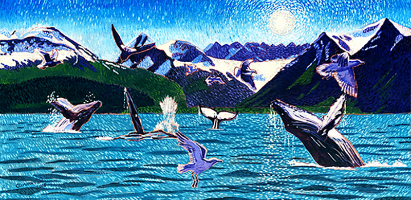 Whales Alaska Oil Painting by Scott Clendaniel